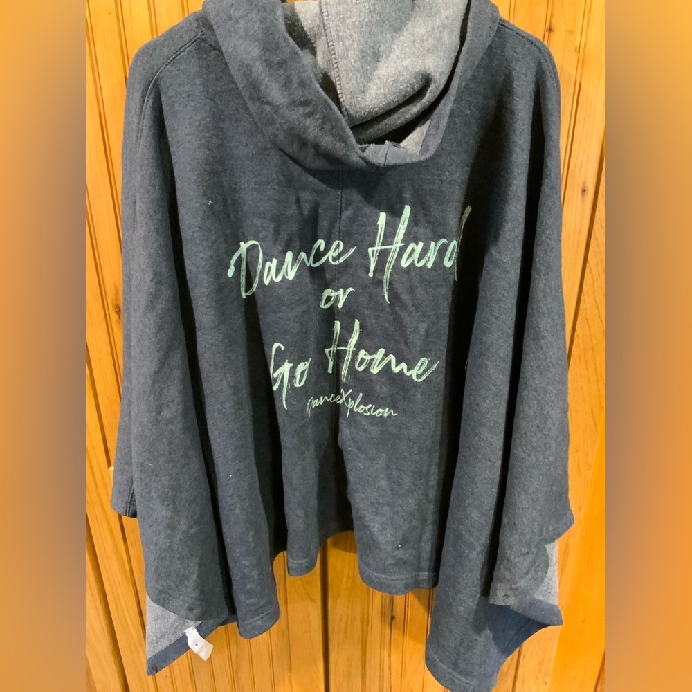 Gray Hooded Poncho with Green Text Dance Explousion - Picture 1 of 3